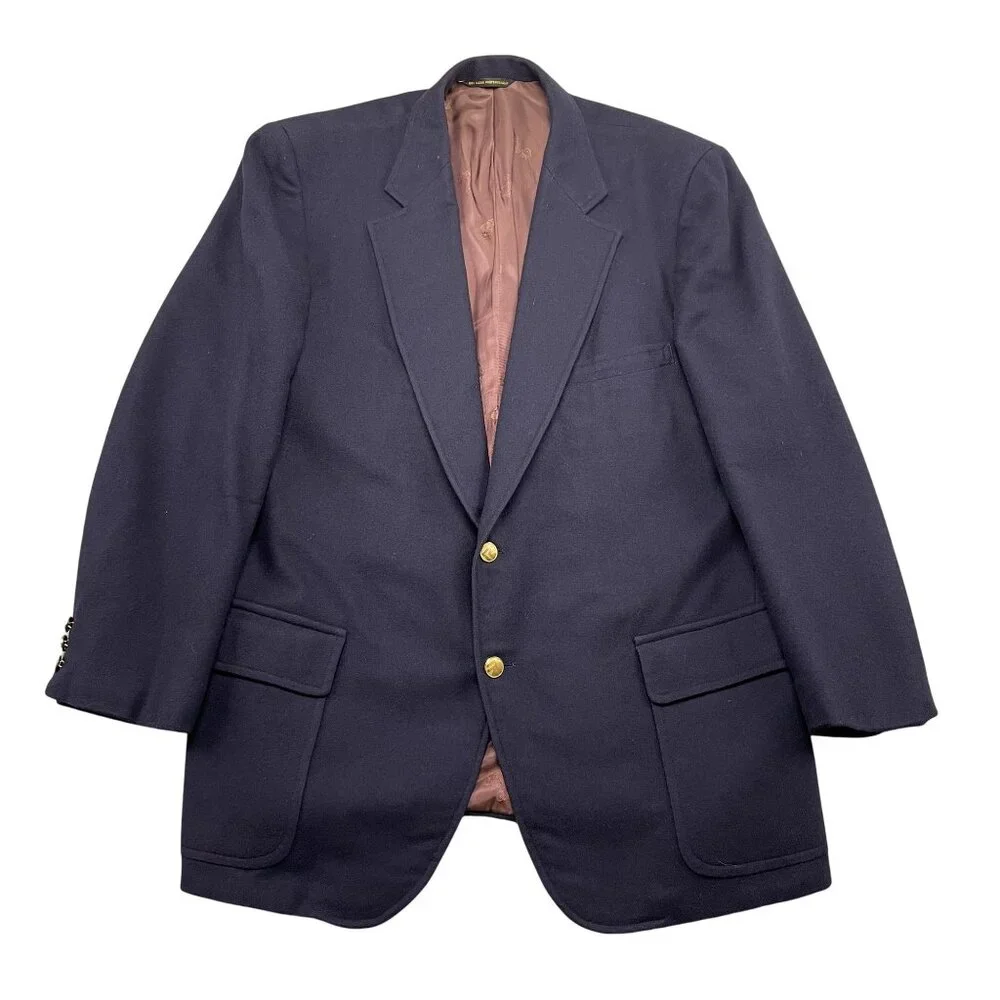 VTG 1982 Larrimors 100% Cashmere Blazer Mens 44S‎ Navy Formal Wedding